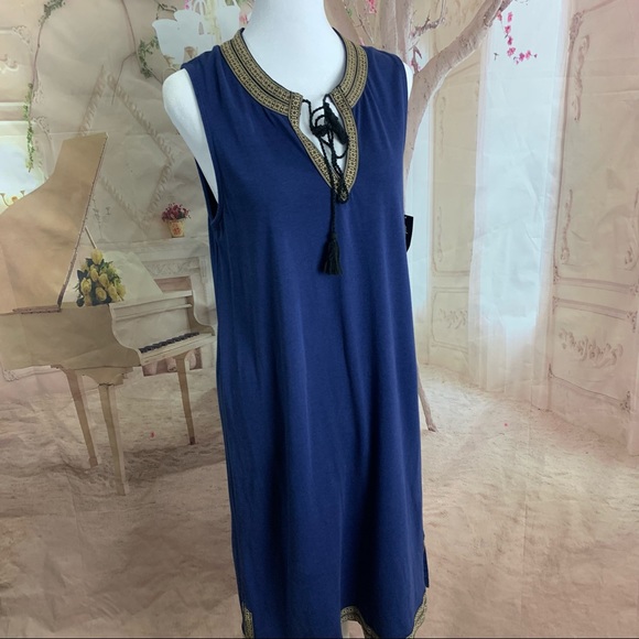 NEW Lord Taylor Navy Marine Embroidered Dress - Picture 4 of 10